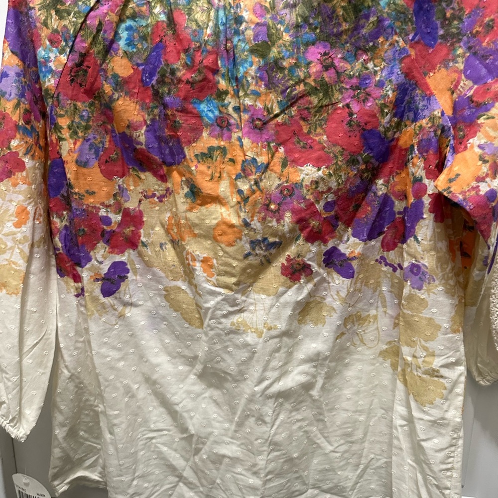 Art And Soul White and Purple Graphic 3/4 Sleeve Blouse size L - Picture 7 of 7
